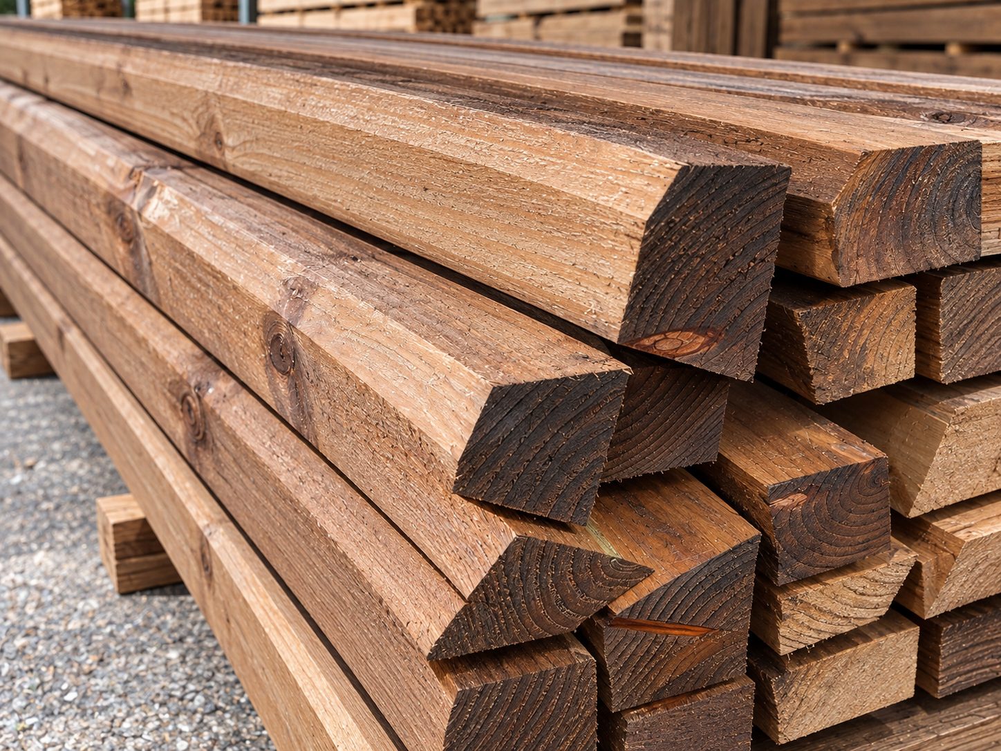 Brown treated timber cant rails